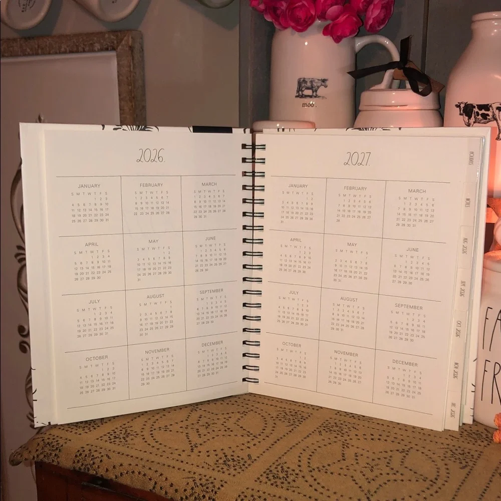 Rae Dunn 2027 Spiral 17 Month Planner August 2026-December 2027 (Flowers)